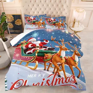 Santa Sleigh Reindeer Snowmobile Theme Bedding Set, Soft Comfortable No Pressure, Improves Sleep Quality, Kids and Adults Bedroom Decor
