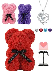 "Sparkling Rose · A Mother's Heart" heart-shaped "MOM" rose gem necklace with an exquisite rose bear gift box. A perfect mysterious gift for festivals, dates, birthdays for wives or daughters, Valentine's Day and Mother's Day.