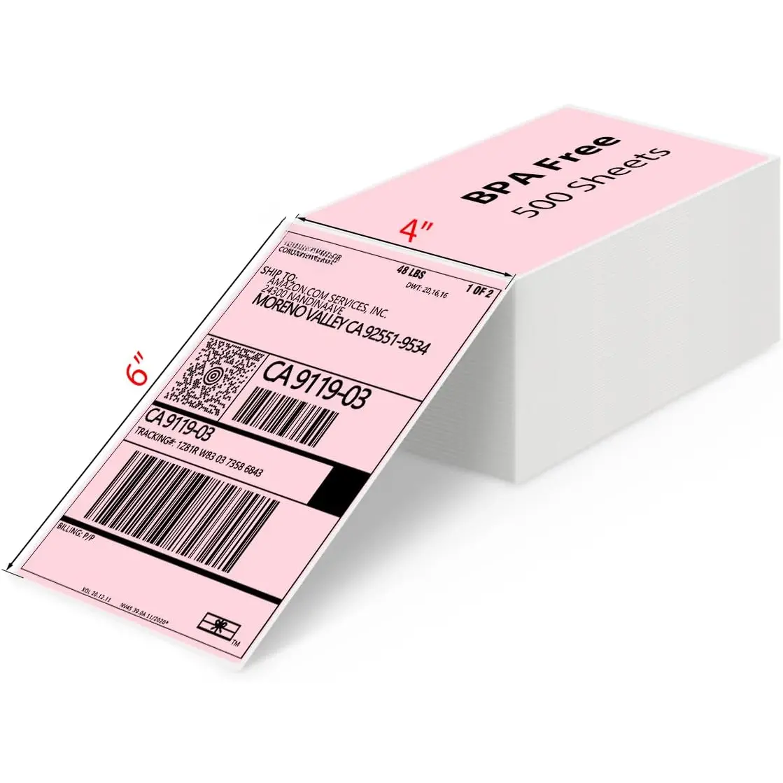 4X6 Thermal Direct Shipping Label Compatible with  MUNBYN, IDPRT, Rollo, Postage Label Paper for Small Businesses, 250 Labels/Pack, Pink