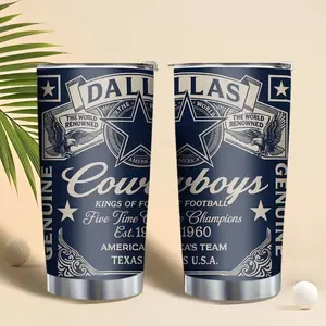 Dallas Blue Star Style Tumbler Cup, Vintage Texas Football Inspired Travel Mug, Cowboy Theme Gift For Dad Husband Brother, Game Day Drinkware Gift