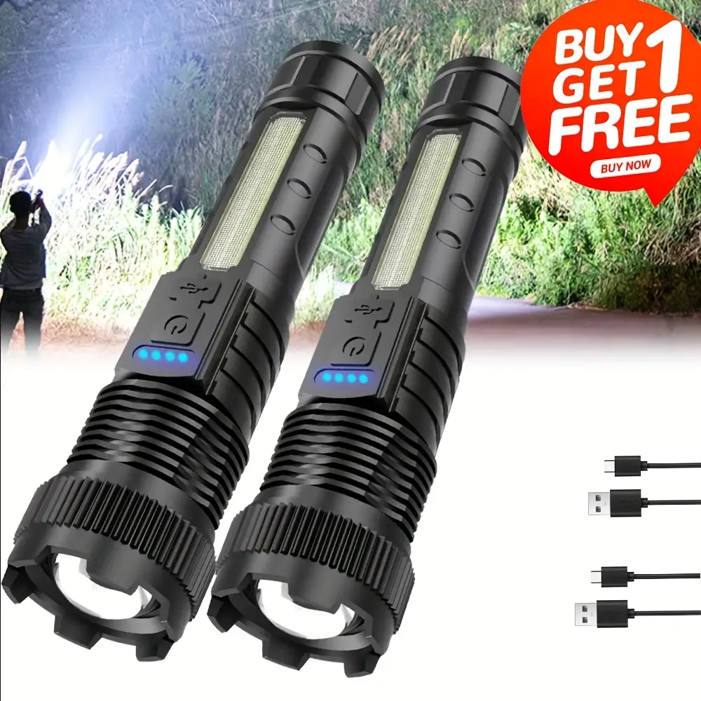 6-IN-1 ZOOM FLASHLIGHT! 200m BEAM & USB-C FAST CHARGE | 3 MAIN MODES + 3 COB SIDELIGHTS | POWER DISPLAY & PORTABLE BATTERY PACK | PERFECT FOR CAMPING