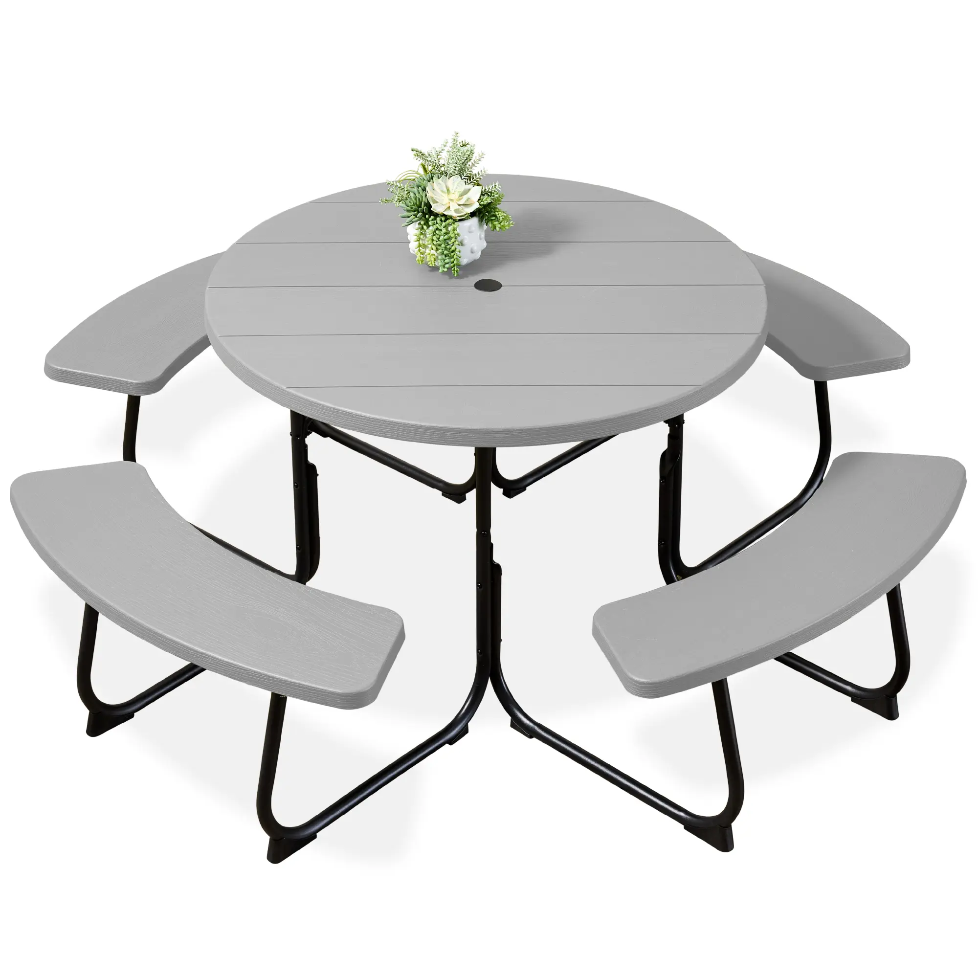 Best Choice Products 8-Person Circular Outdoor Picnic Table w/ 4 Benches, Umbrella Hole, 2000lb Capacity