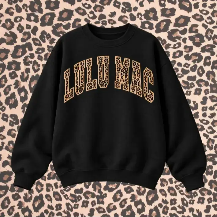 LULUMAC Leopard Letter Print Crew Neck Sweatshirt/T-shirt/Hoodie Streetwear Fit Cotton