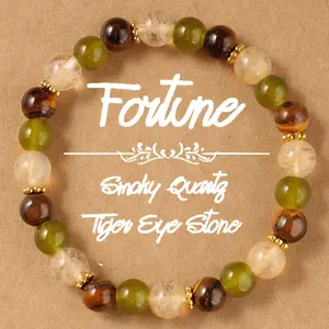 Fortune Bracelet Smoky Quartz Tiger Eye Stone Natural Healing Crystal Gorgeous Stone Gemstone Jewelry Energy Love Girlfriend Boyfriend Souvenir Valentine Anniversary New Year Christmas Halloween Birthday Gift