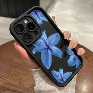 [Must-Have]Phone Case:  Lily Flower Pattern Sky Eye Ladder Black Phone Case Suitable For IPhone 11, 12, 13, 14, 15, 16 Pro Max Series - Perfect Gift For Girlfriend, Boyfriend, Friend, Or Yourself
