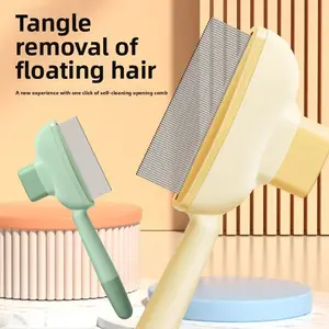 Pet Combs, Pet Brush, Flea Comb for Cats Dogs Brush for Shedding Pet Hair Removal Pet Comb with Long & Short Stainless Steel Teeth for Shedding Cats and Dog Lice Comb Cat Brush with Release Button Self-Cleaning Pet Hair Removal Grooming Brush, Dog Stuff