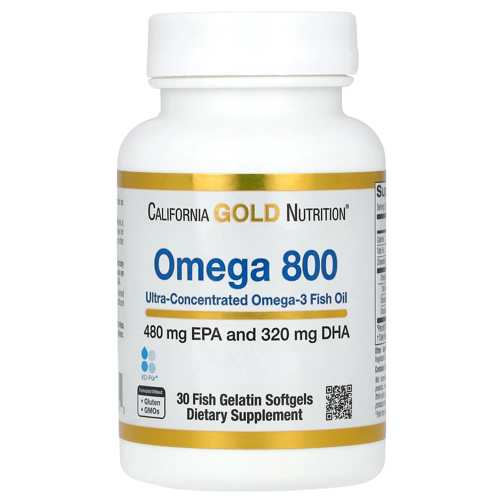 California Gold Nutrition Omega 800 Ultra-Concentrated Omega-3 Fish Oil, kd-pur Triglyceride Form, 30 Fish Gelatin Softgels (1,000 mg per Softgel)
