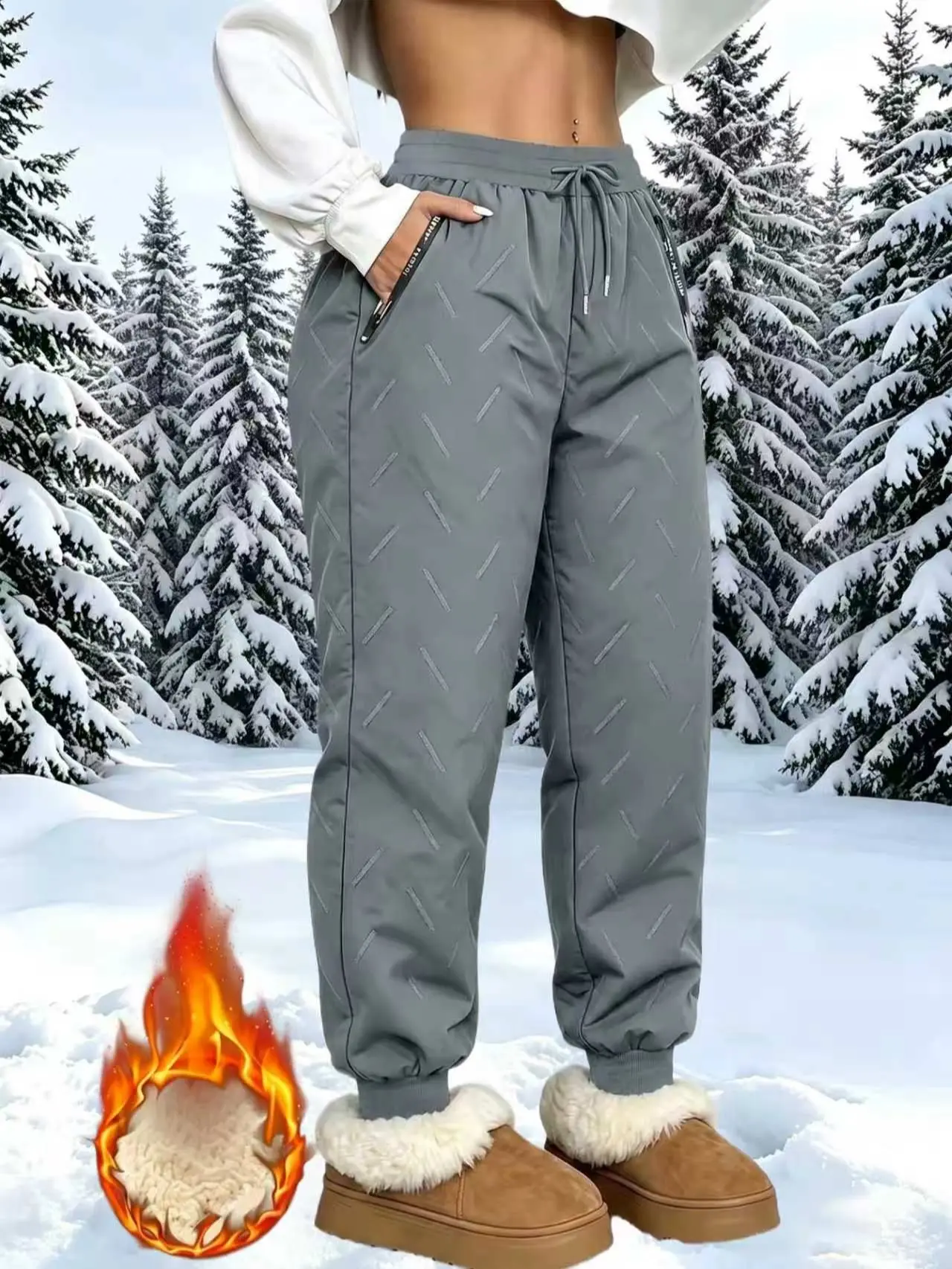 LIFE KEEPS MOVING Women’s autumn/winter fleece-lined thick warm athletic long pants, casual sporty style, solid color design, zippered pockets, cold-resistant thermal long pants, women’s winter sportswear, outdoor sports wear, running pants