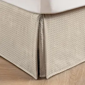 Pleated Waffle Weave Bed Skirt, Tailored Dust Ruffle 14 Inch Drop Easy Fit, Machine Washable,No Split Corners (Beige, Queen - 14" Drop)