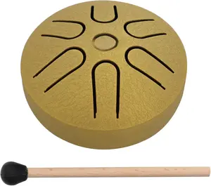 Pocket Titanium Steel Tongue Drum, 3 Inches (8cm) 6  A-Key Handpan Tank Drum, Mini Hand Drum Pentatonic Scale Percussion Instrument.