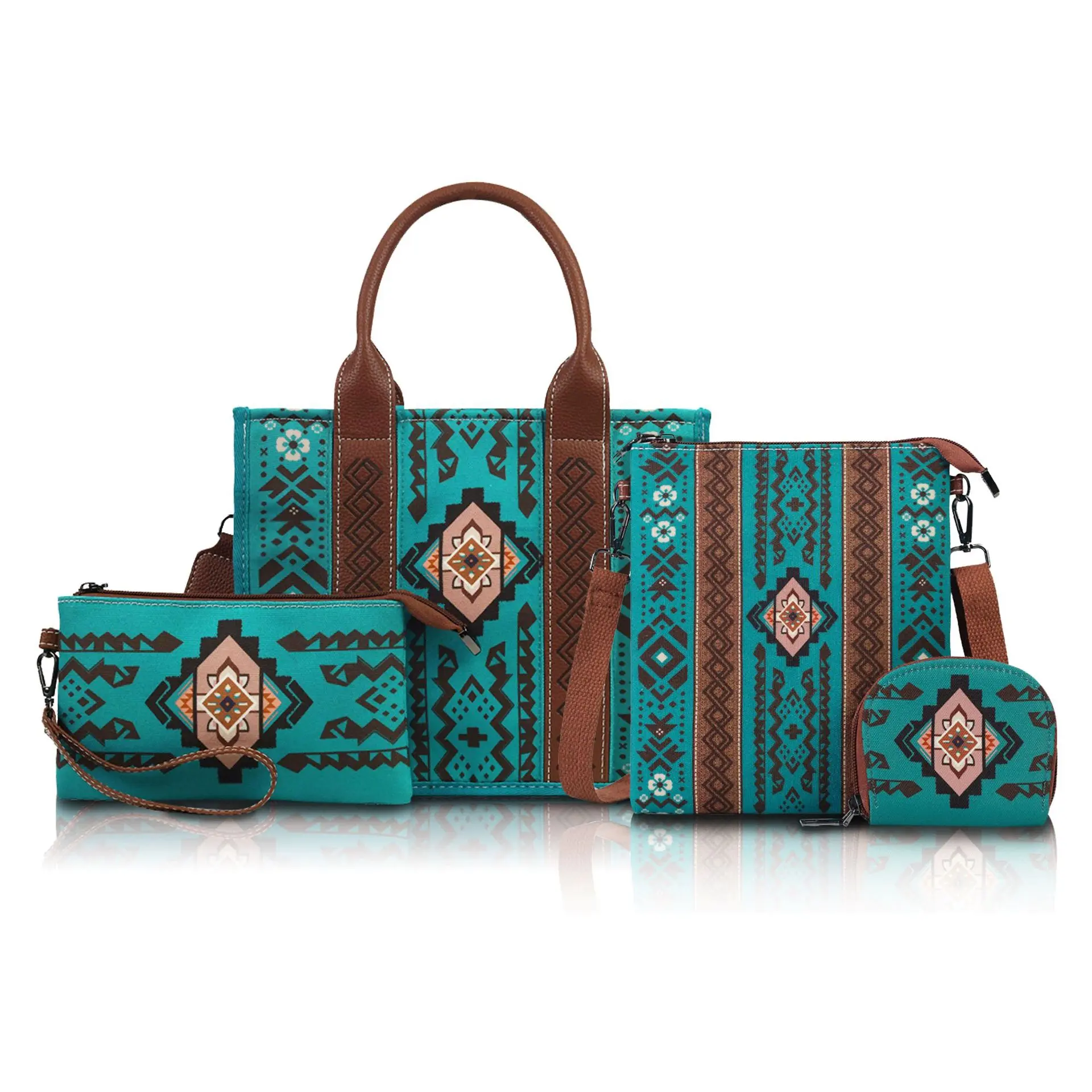 Small green big flower four piece set