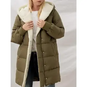 Womens Winter Warm Coats Sherpa Fleece Lined Long Hooded Puffer Jacket