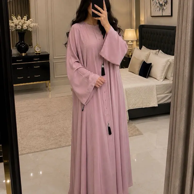 Women's Soft Pink Premium Flowy Abaya, Timeless Modest Design