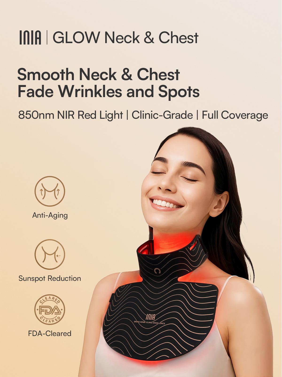 【LIVE ONLY】INIA GLOW Neck & Chest Red Light Mask – 850nm NIR | Fade Wrinkles & Spots | Lift & Firm in 4 Weeks - Red Light Skincare Device with 2600mAh Rechargeable Controller, Clinic-Grade, Full Coverage