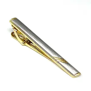 MENDEPOT Brushed Silver And Gold Two Tone Finish Tie Clip Men Tie Bar Gift For Father Husband