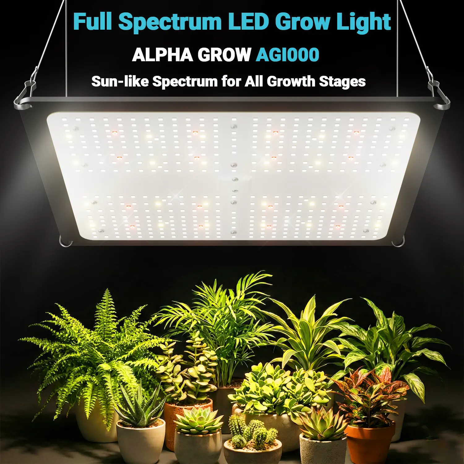 ALPHAGROW AG1000 100W Dimmable Full Spectrum LED Grow Light, 3000K/5000K White & 660nm Red, Fanless Indoor Plant Light, 1/2 Pack