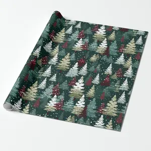 Festive Christmas Trees Winter Snow Wrapping Paper, Vintage Preppy Christmas Wrap Roll, Navy Red Green Christmas Gift Wrap for Holiday Season, 2025 Perfect Gift Wrap for Friends, Family & Secret Santa
