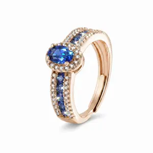 TikTok Viral! Oval Cut Blue Sapphire & Diamond Ring | Luxury Rose Gold Band, Non-Tarnish & Stackabl