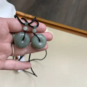 Large Size Natural Hetian Jade Necklace, Lucky Donut Nephrite Pendant Green Imperial Jade