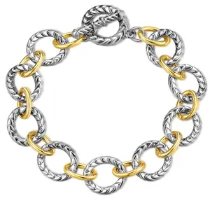 Mytys Two Tone Statement Bracelet Stack for Women, Link Chain and Twisted Cable Set, Fashion Chic Design Jewelry Gift Perfect for Her