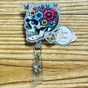 Flower Skull Badge Reel