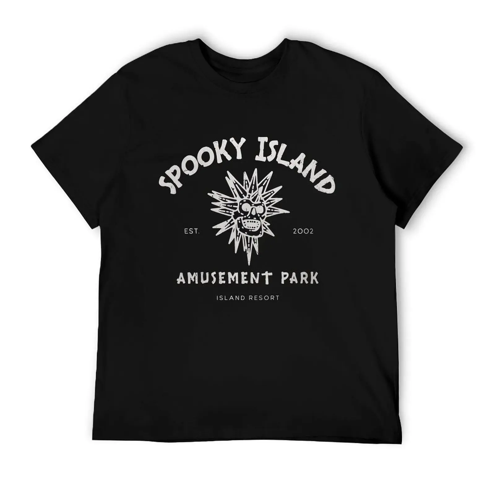 Menswear Baggy Fit Cotton T-Shirt - Disco Skull Emblem, Halloween Theme, Spooky Disco, Ghost Town, Spooky Island, Loose-Fitting Casual Comfy Black Top Shortsleeve Casual Fashion Comfy Natural