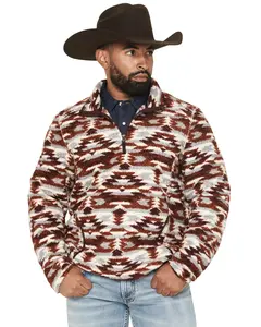 Rock & Roll Denim Men's And Southwestern Berber Quarter Zip Pullover - Bm91c06749