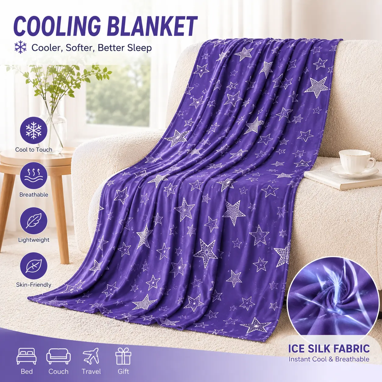 Summer Cooling Blanket - Q-Max>0.5, Thin Lightweight Breathable Cool, Machine Washable Multi-Size Cooling Blanket for Hot Sleepers, Indoor Use Ideal Summer Gift for Bed Couch