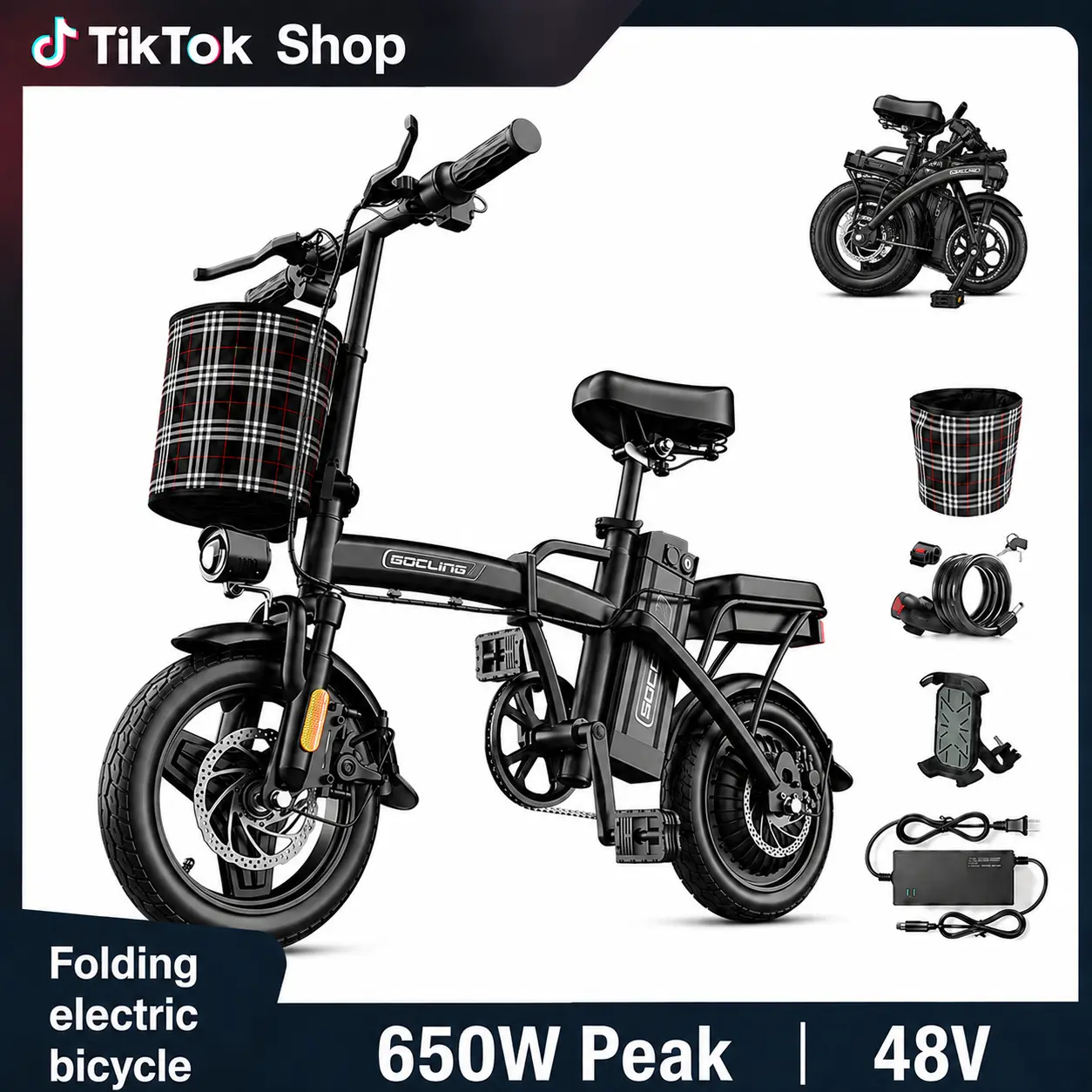 Portable Folding Ebike - 20MPH Max Speed, 25-35mi Range,15Ah Removable Battery, 650W Peak Motor, Air Tires, Front-Rear Disc Brakes, LED Display, 2-Person Capacity, Outdoor Leisure Sports Electric Bicycle, Ebikes,camping essentials, Bikes, Commuting