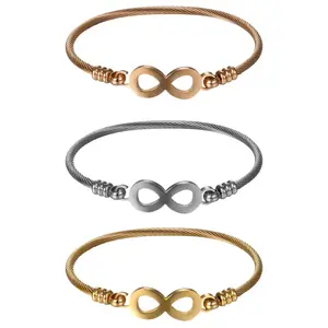 OIDEA Infinity Symbol Stainless Steel Bracelet for Women, Adjustable Elastic Cable Multi-Color Bangle