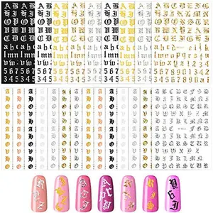 Maitys 24 Sheets Old English Nail Sticker 3D Holographic Letter Stickers English Alphabet Nail Decals for DIY Women Nail Decoration (Classic Colors)
