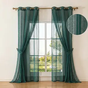 4 Pcs 34x84 inch Bamboo Gauze Yarn Sheer Curtains, Grommet Top, Delicate Hollow-Out Stripe Polyester Flat Weave, Lightweight Solid Color, Hand Wash Only for Bedroom Living Room Home Decor FT6662