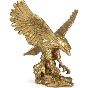 Golden Eagle Statue, Flying Wild Bird Eagle Decorative Bronze Patina Resin Figurine(M)