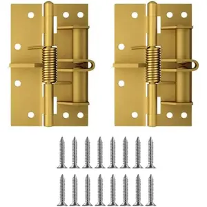 GJANSH 2-Pack 4-Inch Automatic Self-Closing Door Hinges – Heavy-Duty Spring Hinges for Wooden Doors, 90-Degree Positioning (Gold)