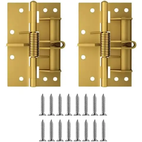 GJANSH 2-Pack 4-Inch Automatic Self-Closing Door Hinges – Heavy-Duty Spring Hinges for Wooden Doors, 90-Degree Positioning (Gold)