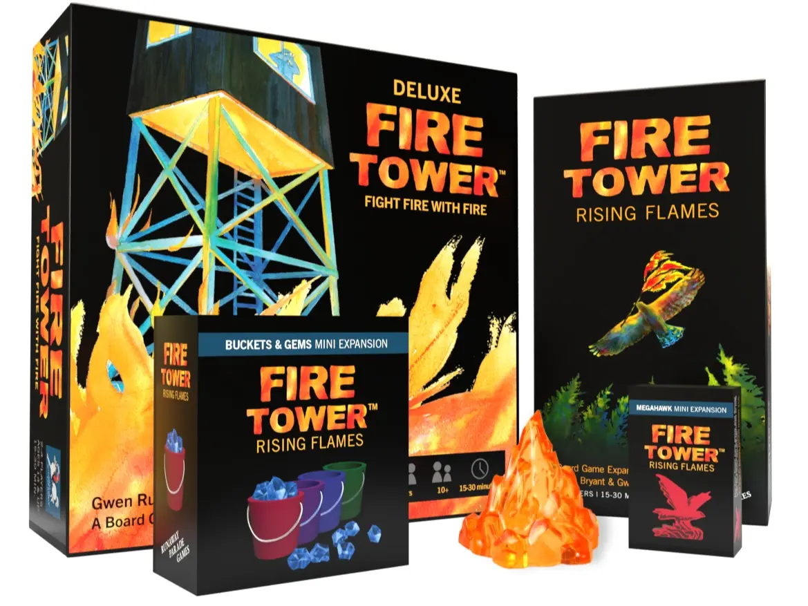 Fire Tower Board Game + Super Deluxe Rising Flames Expansion Bundle from Runaway Parade (Includes Two Mini expansions!) - Fight fire with fire in this award-winning, fast paced and competitive game board game strategy board