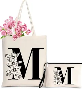 Personalized Initial Tote Bag for Women - Monogrammed Bags with Makeup  Bag for Wedding, Birthday, Teacher, Mother's Day