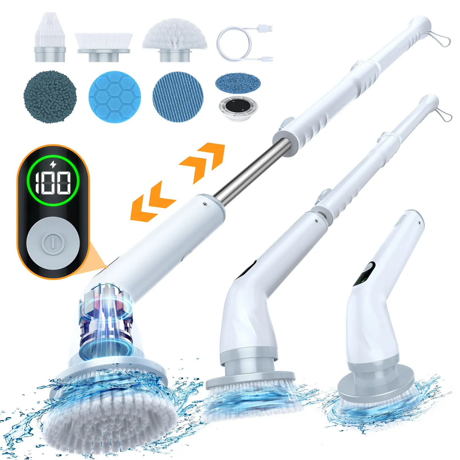 Electric Spin Scrubber Shower Cleaning Brush, Power Scrubber for Cleaning Bathroom Bathtub Kitchen Grout with 4 Brush Heads and Extension Arm