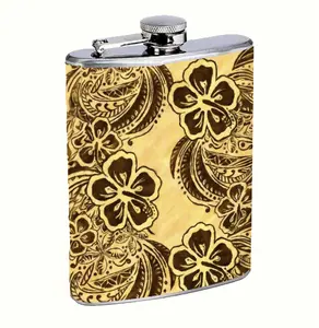 Vintage Style Hawaiian Flowers 8oz Stainless Steel Flask