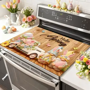 Easter Soft Electronic Stove Panel Protector Pad, Rabbit Dwarf Egg Design, Scratch Resistant, Easy to Clean, Multi-Purpose Kitchen Cover