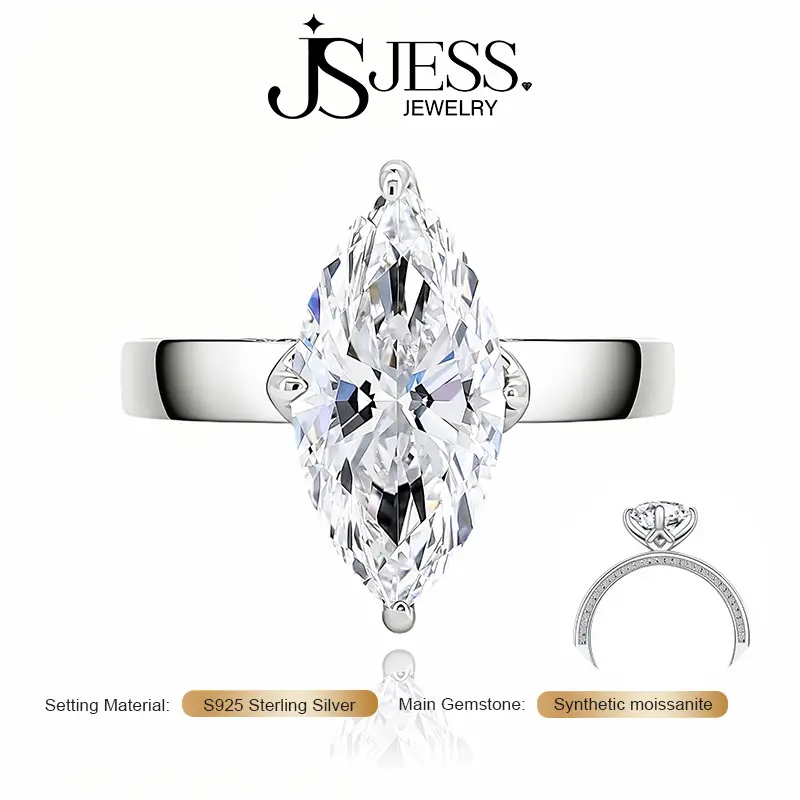 【Lumina Span】5CT 8*16mm  Marquise Moissanite Ring D Color VVS1 S925 18K White Gold Plated Engagement Ring