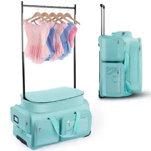 Dance Bag with Garment Rack, Teal 28" Dance Competition Must Haves Competition Dance Bag with Rack, Costumes Rolling Garment Bags For Travel Collapsible Suitcase for Dancers Performers