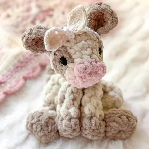 Crochet Baby Cow Lovey: Mini Plush Snuggler, Cottagecore crochet highland cow Crochet Cow Crochet Snuggler