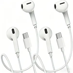 2-Pack USB Type C Earphones for iPad Pro and iPhone 15/16/17, HiFi Stereo Sound with Microphone and Volume Control, Perfect Quality for Music Enthusiasts