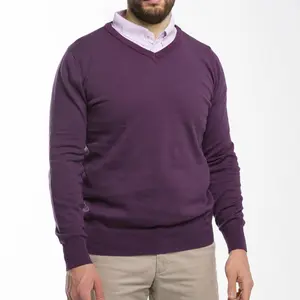 Men’s Plum Sweater with Plum Check Collared Shirt