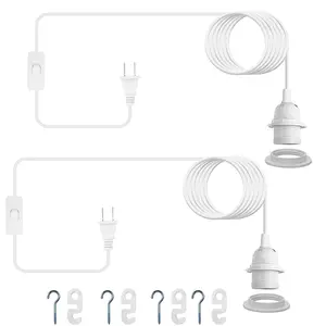 Plug in Light Socket, Pendant Light Cord Kit, 16Ft Pendant Light Cord Kit E26/E27 Light Socket  Lantern Lamp with /Off , Socket Rings (rew2)