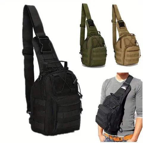 WEIXIER Male Polyester Tactical Sling Chest Bag - Lightweight, Waterproof, Portable, Zip-Equipped Sports Bag for Outdoor Daily Carry, Hiking (Cold Wash Compatible), Bags