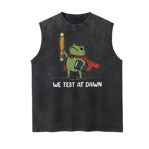 We Test At Dawn Frog Teacher Student Meme Tank Top, Vintage Washed Sleeveless Tee, Funny School Exam Frog Superhero Graphic Shirt, Gift For Teachers