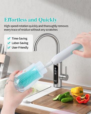 Electric Bottle Brush Cleaner, Electric Baby Bottle Brush Set Including Waterproof Bottle Cleaner, Nipple Brush, Straw Cleaner, Mixer, Bottle Drying Rack, Rechargeable,Two Cleaning Modes