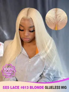 Ready To Go 613 Glueless Wigs Human Hair 5X5 Hd Lace Closure Wig Bone Straight Blonde Pre Plucked Glueless Wig Remy Human Hair Wigs For Women